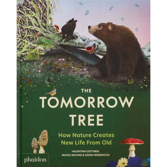 Book cover of 'The Tomorrow Tree' with bears and nature elements.