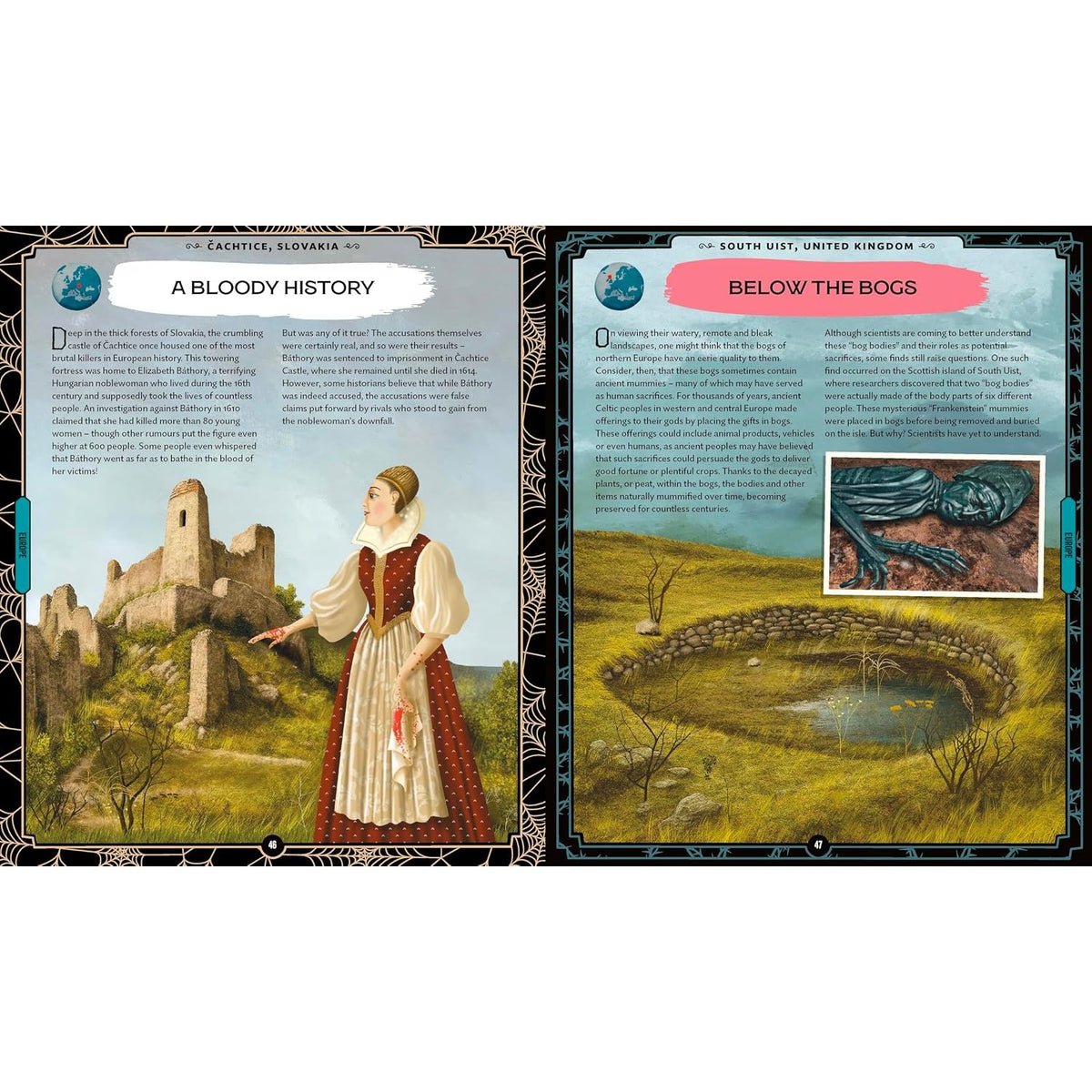 Sample pages (4) from 'Lonely Planet Kids Atlas of Spooky Places' by Paige Towler and Maria Brzozowska - children's hardcover