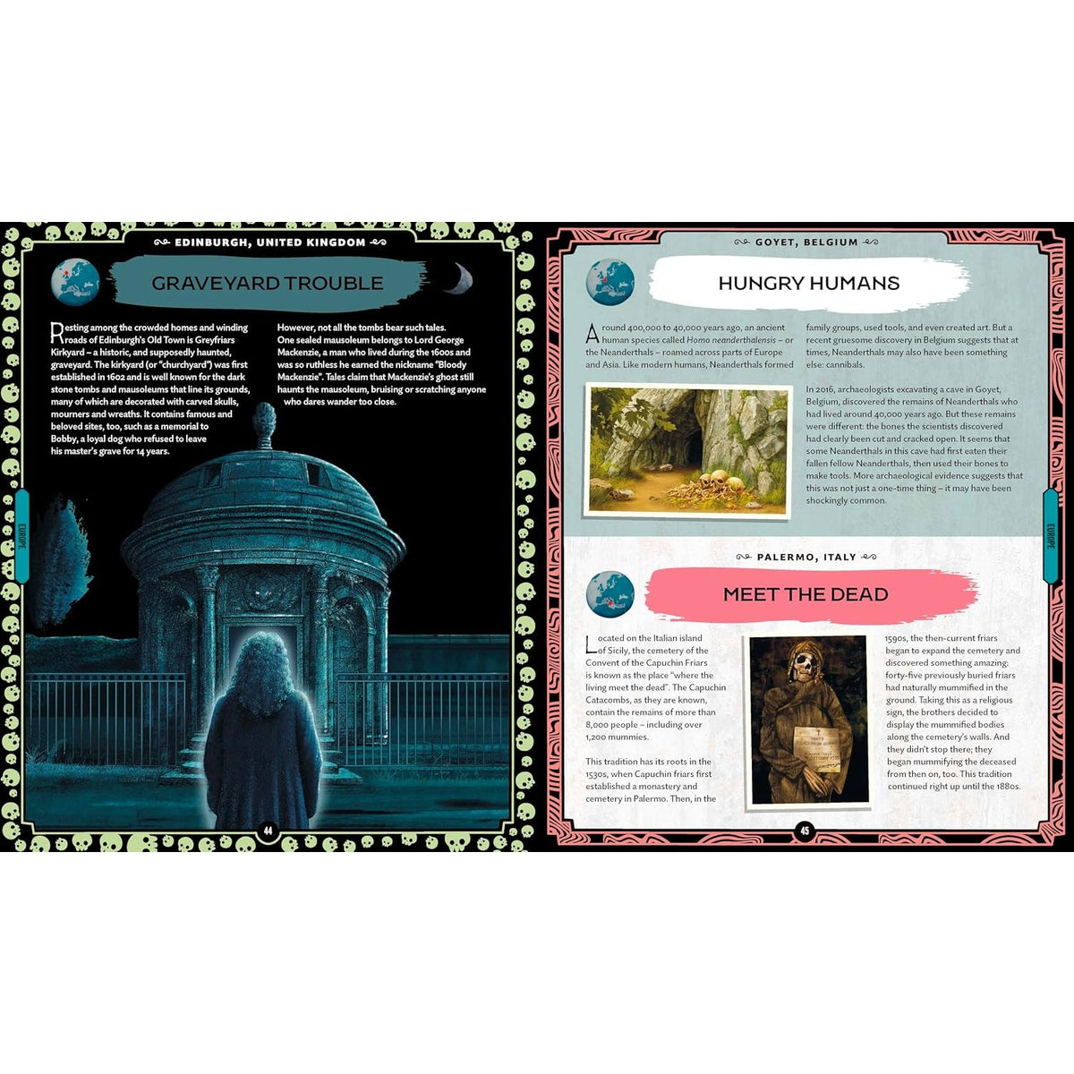 Sample pages (5) from 'Lonely Planet Kids Atlas of Spooky Places' by Paige Towler and Maria Brzozowska - children's hardcover