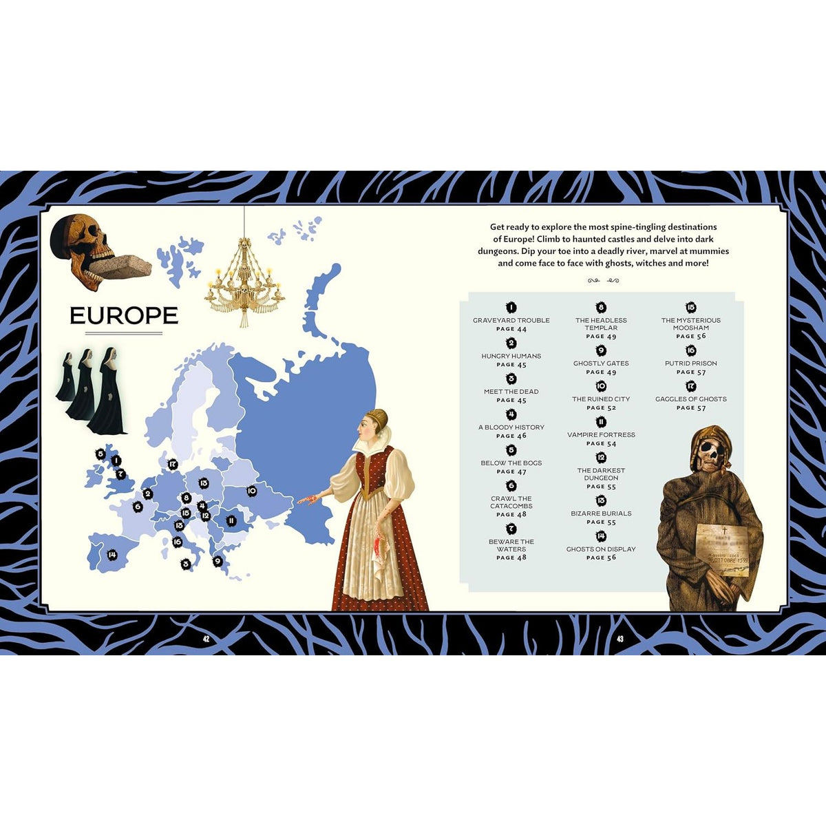Sample pages (6) from 'Lonely Planet Kids Atlas of Spooky Places' by Paige Towler and Maria Brzozowska - children's hardcover