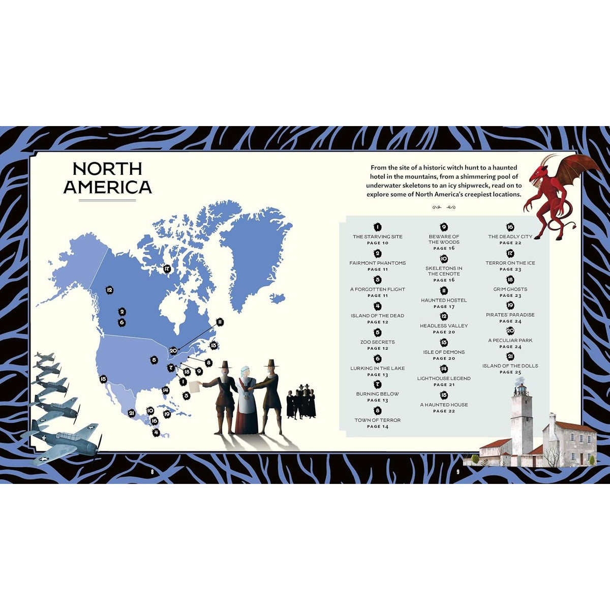 Sample pages (9) from 'Lonely Planet Kids Atlas of Spooky Places' by Paige Towler and Maria Brzozowska - children's hardcover