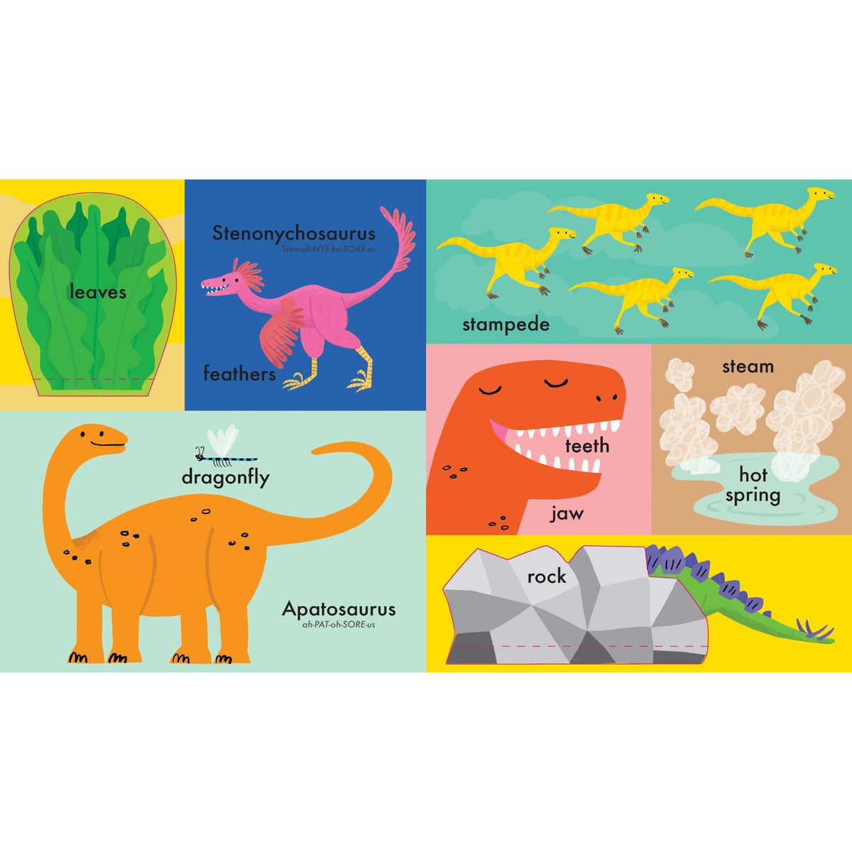 Sample pages (2) from '100 First Words: Dinosaurs' by Edward Underwood - toddler board book