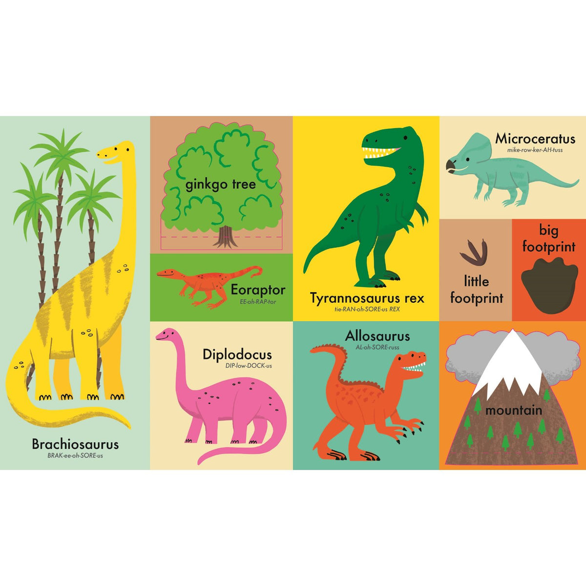 Sample pages (4) from '100 First Words: Dinosaurs' by Edward Underwood - toddler board book