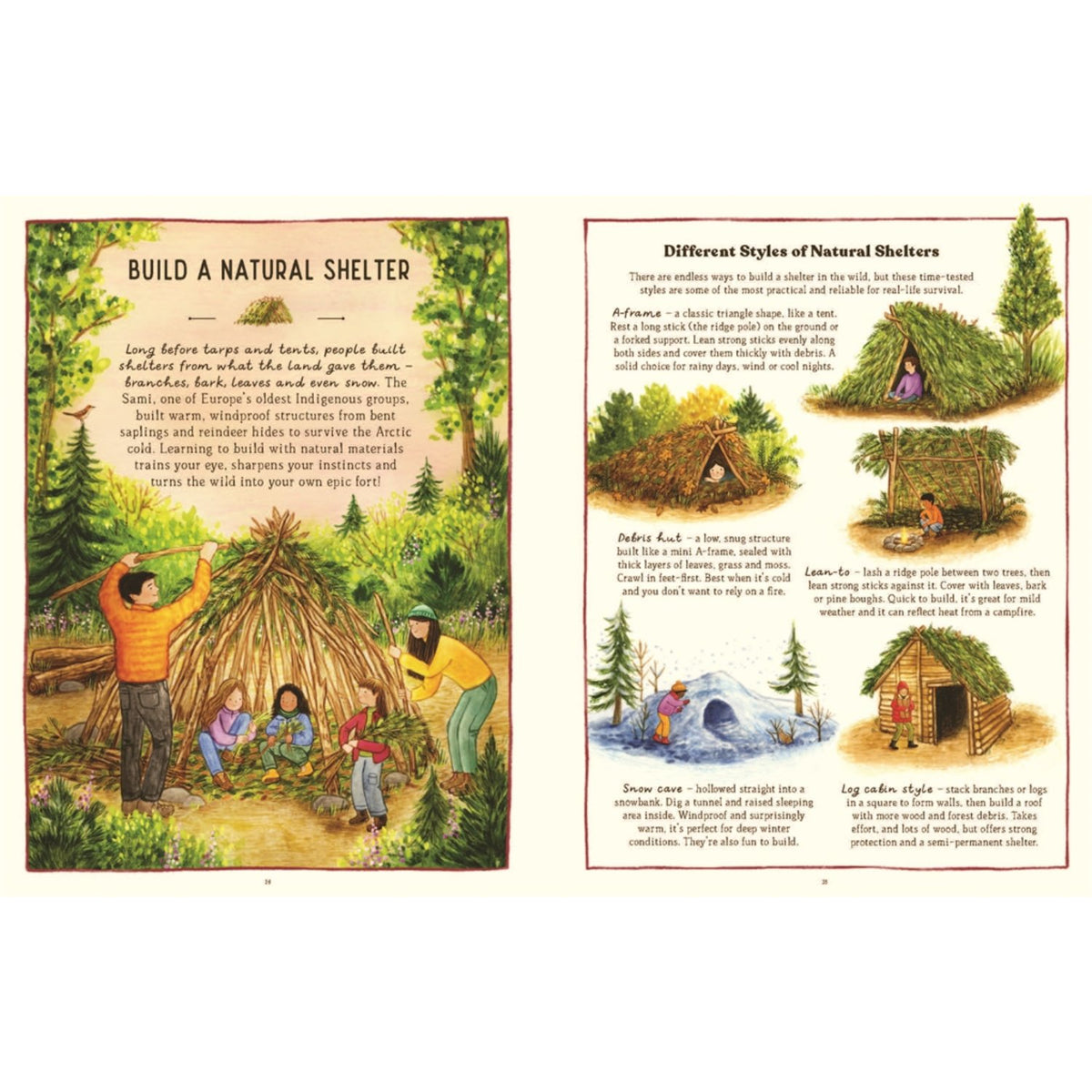 Sample pages (8) from 'Handbook of Forgotten Skills… Outdoors' by Iron Tazz and Deborah Hocking - children's hardcover