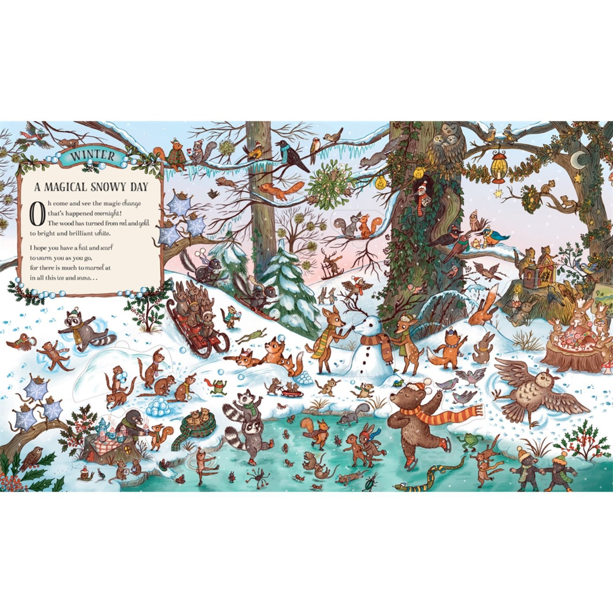 Sample pages (3) from 'Here We Go Round the Woodland Year' by Rachel Piercey and Freya Hartas - preschool board book