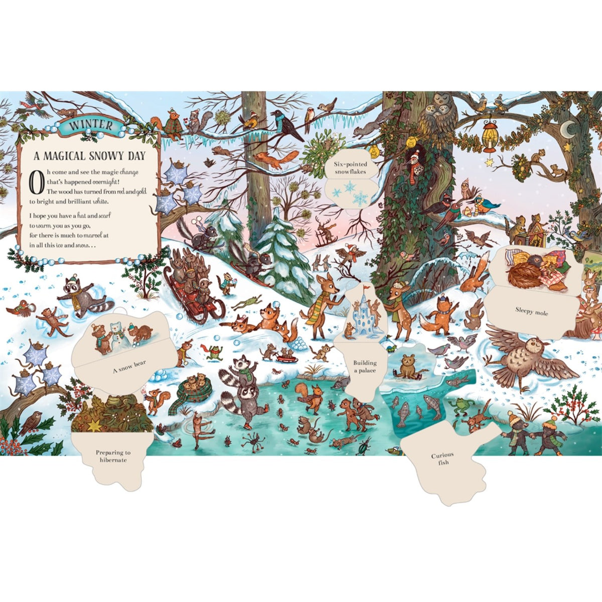 Sample pages (5) from 'Here We Go Round the Woodland Year' by Rachel Piercey and Freya Hartas - preschool board book