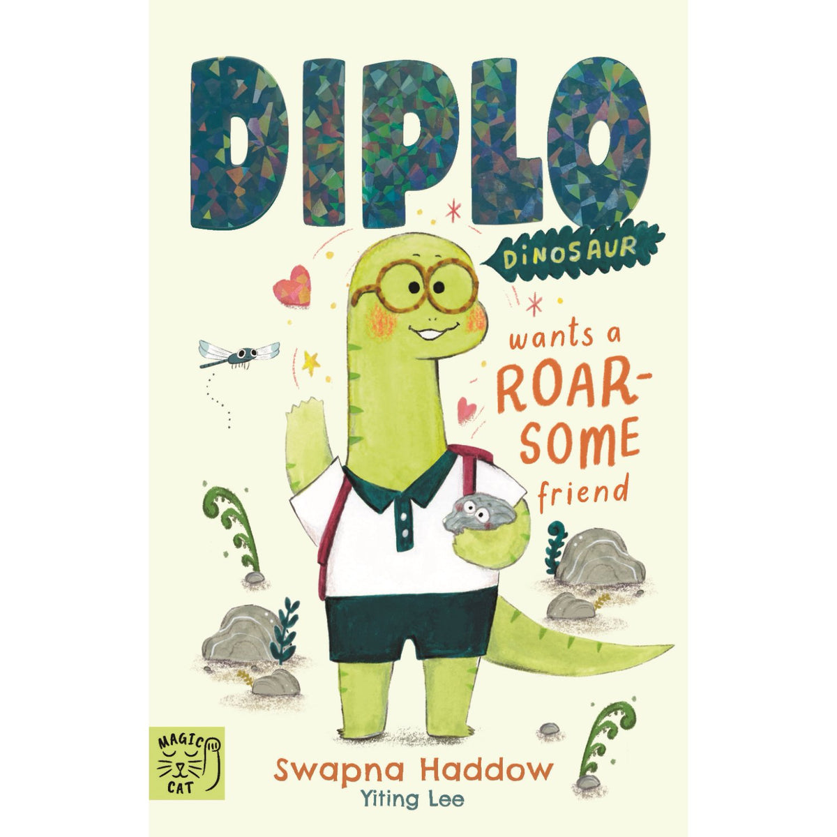Preschool paperback cover: 'Diplo Dinosaur Wants a Roarsome Friend' by Swapna Haddow and Yiting Lee