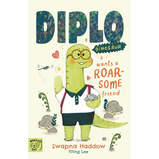 Preschool paperback cover: 'Diplo Dinosaur Wants a Roarsome Friend' by Swapna Haddow and Yiting Lee
