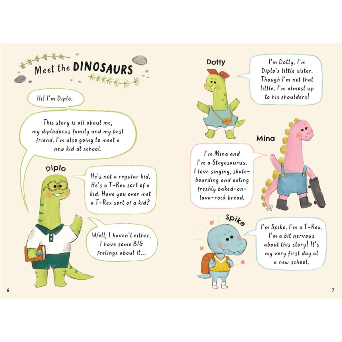 Sample pages (3) from 'Diplo Dinosaur Wants a Roarsome Friend' by Swapna Haddow and Yiting Lee - preschool paperback