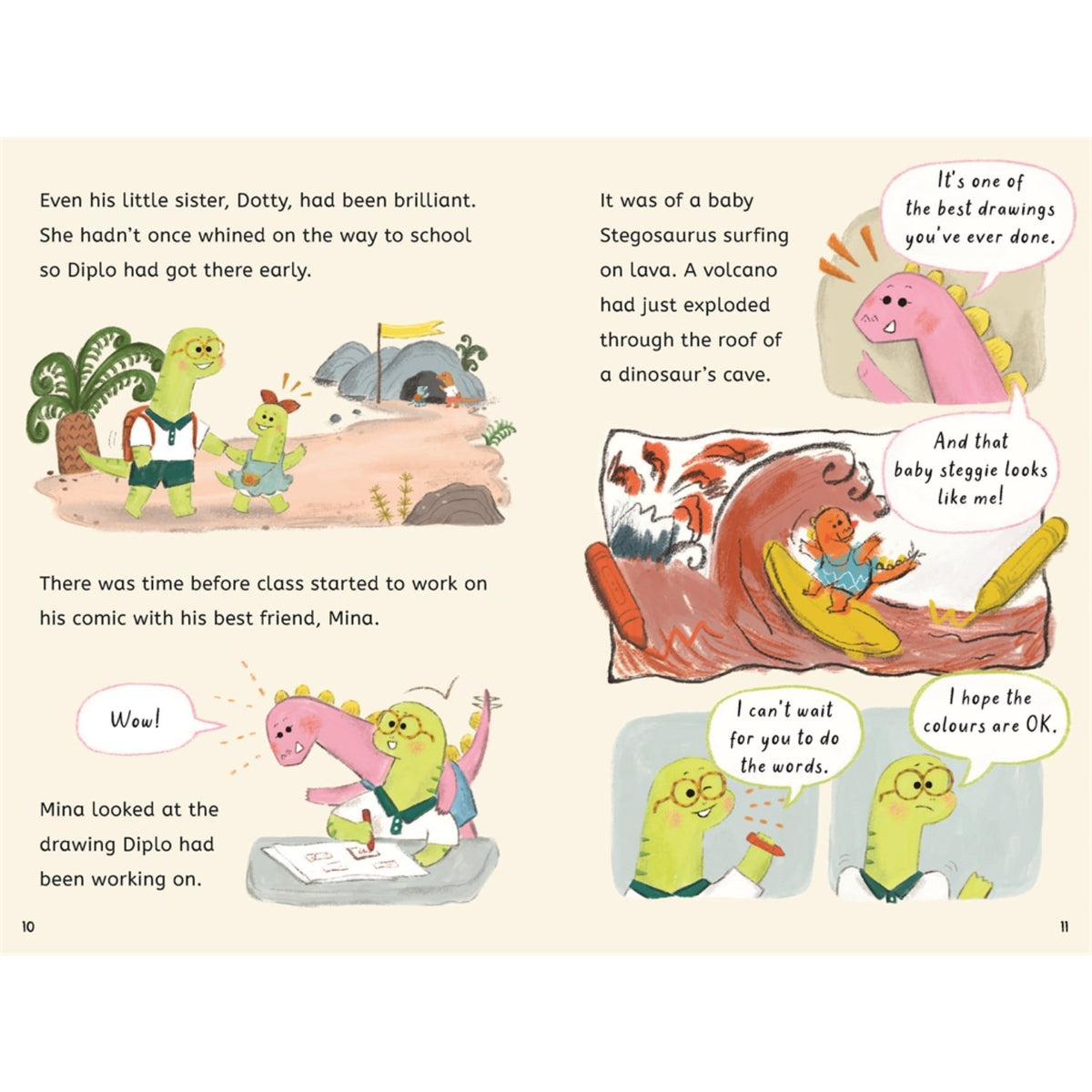 Sample pages (7) from 'Diplo Dinosaur Wants a Roarsome Friend' by Swapna Haddow and Yiting Lee - preschool paperback