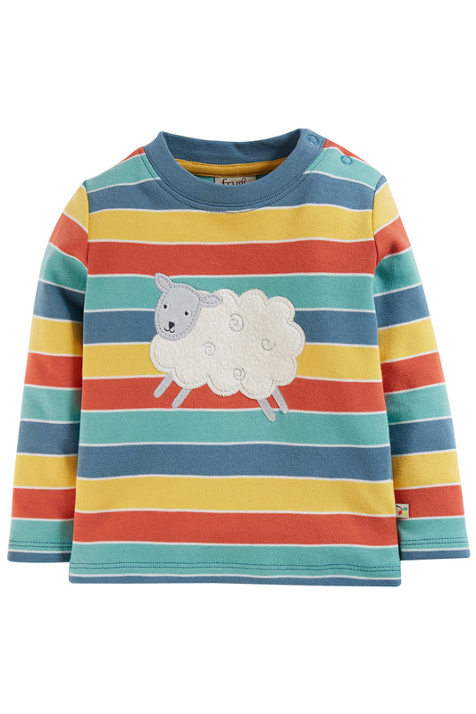 Moss Rainbow Stripe / Sheep | Discovery Applique Top | Long Sleeve Top | GOTS Organic Cotton