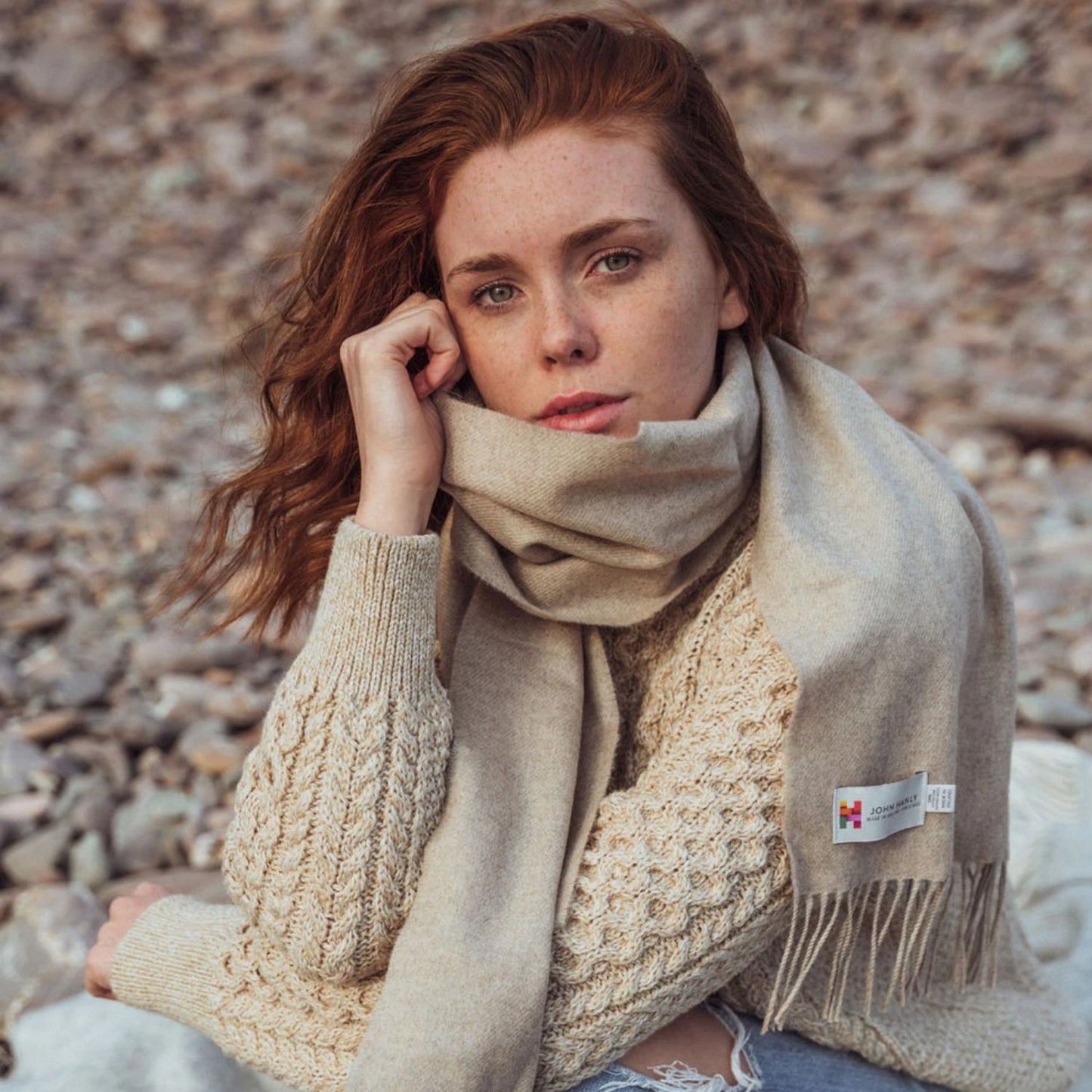 Oatmeal Natural | Merino Luxury Wool Scarf | Made in Nenagh, Co. Tipperary