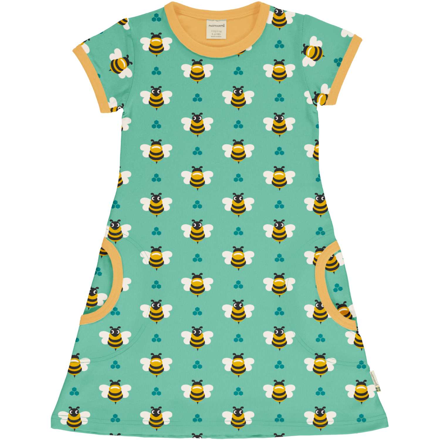 Maxomorra Bee Short Sleeve Dress | Swedish Vibes Collection | GOTS Organic Cotton | Front | BeoVERDE Ireland