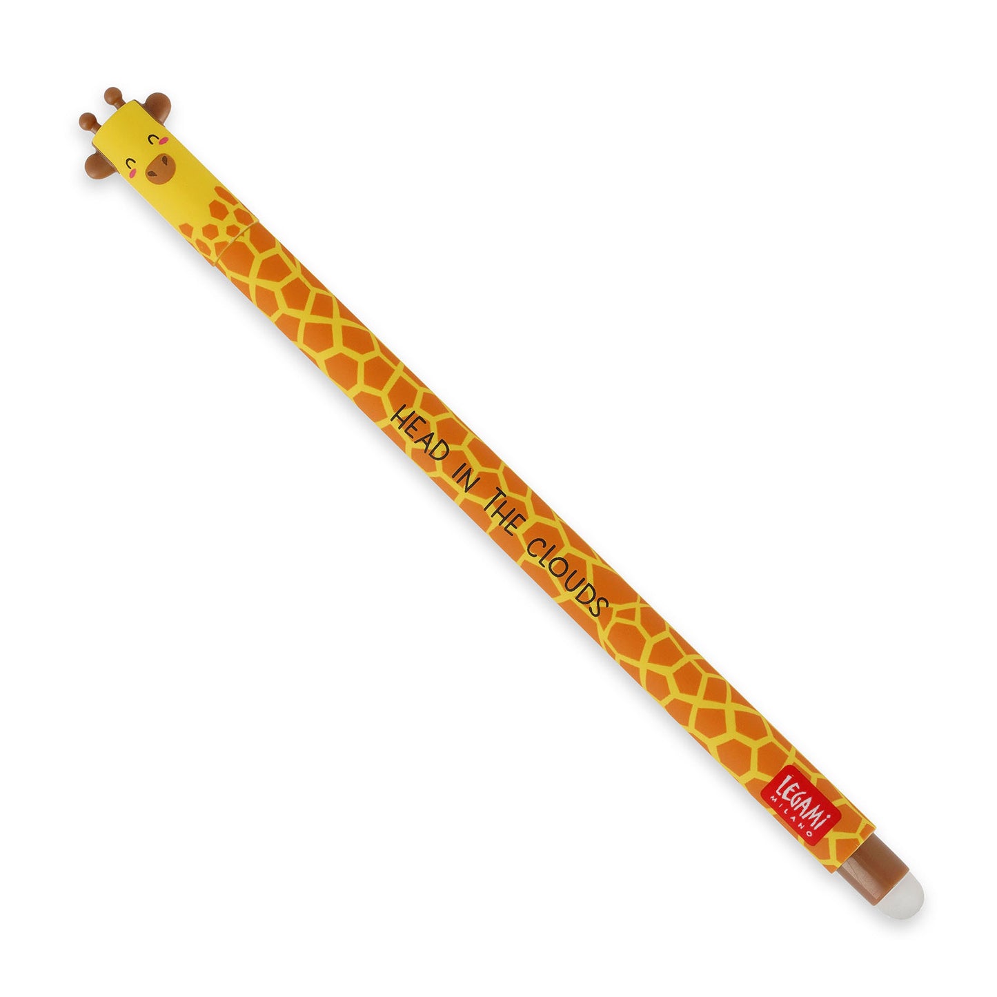 Legami Giraffe-themed pencil with 'Head in the Clouds' text on a white background