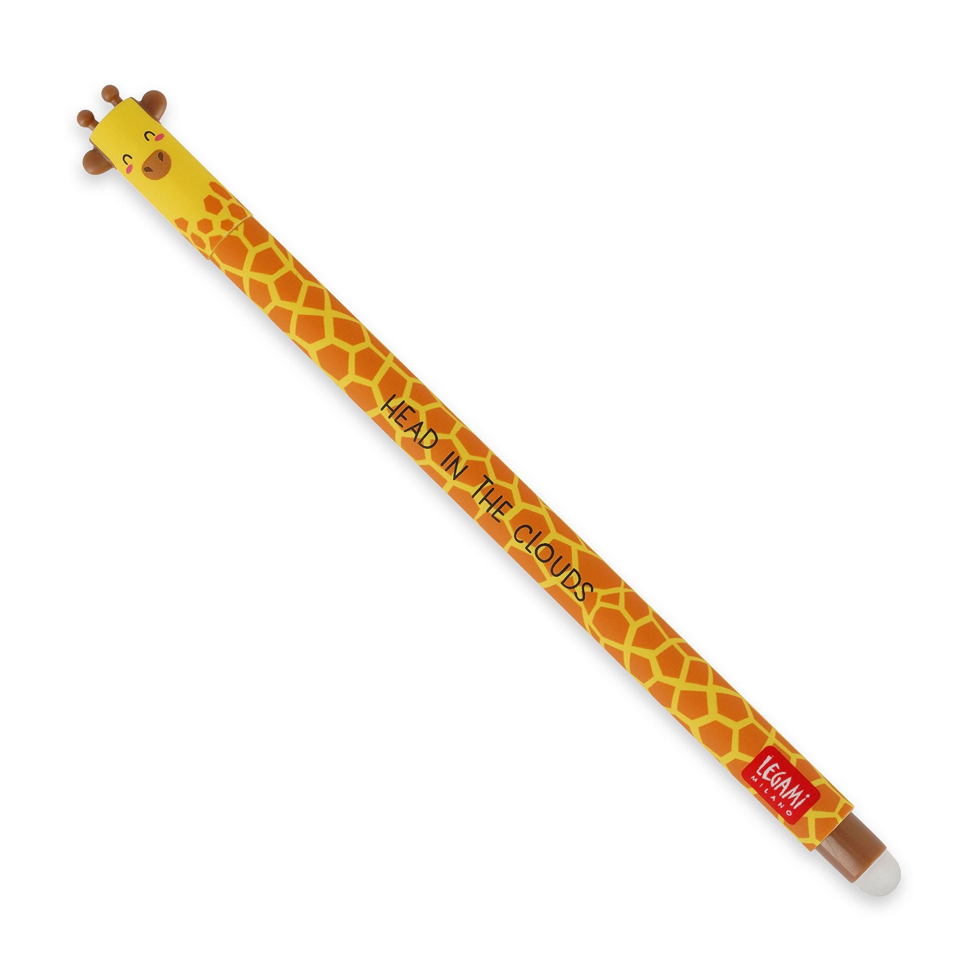 Legami Giraffe-themed pencil with 'Head in the Clouds' text on a white background