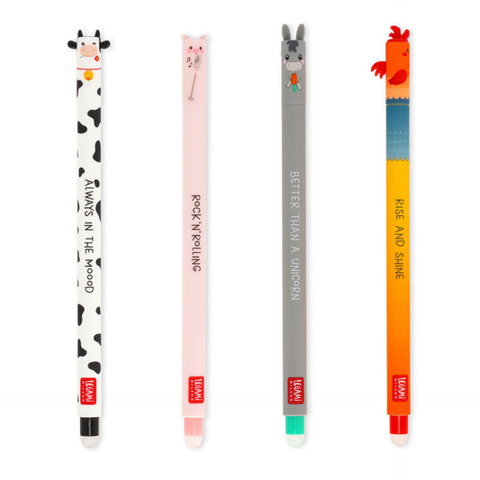 Cow + Piggy + Donkey + Rooster - Farm, Sweet Farm | 4 Erasable Gel Pens