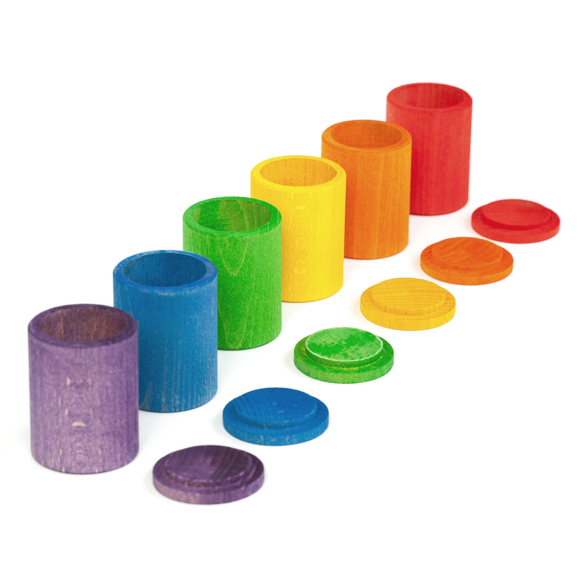 6 Coloured Cups With Lids | Wooden Toys for Kids | Open-Ended Play Set