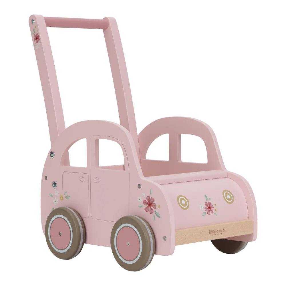 Baby Walker Pink | Wooden Push Along Trolley | Wooden Toddler Activity Toy