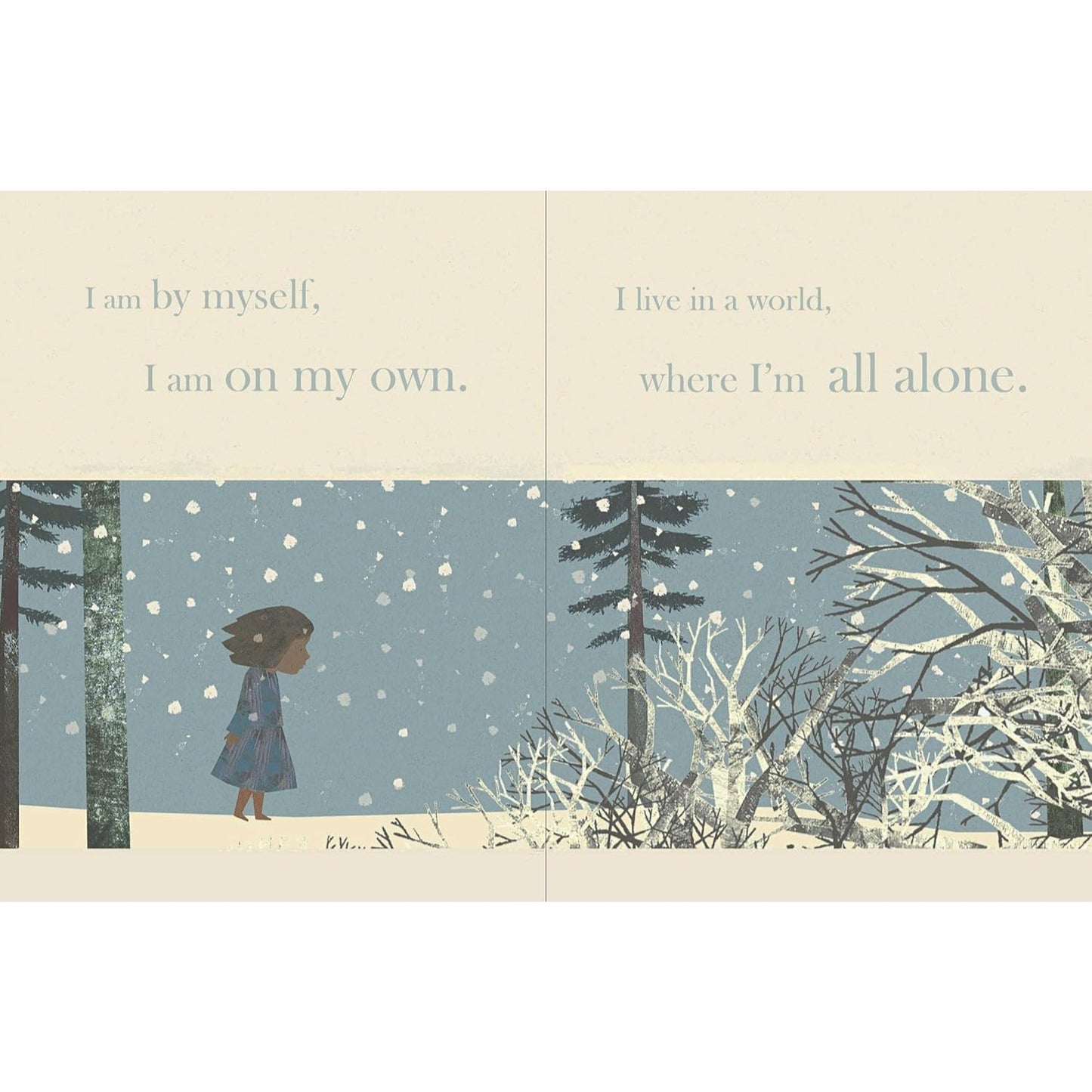 Illustration of a child walking alone in a snowy landscape with text about feeling alone.
