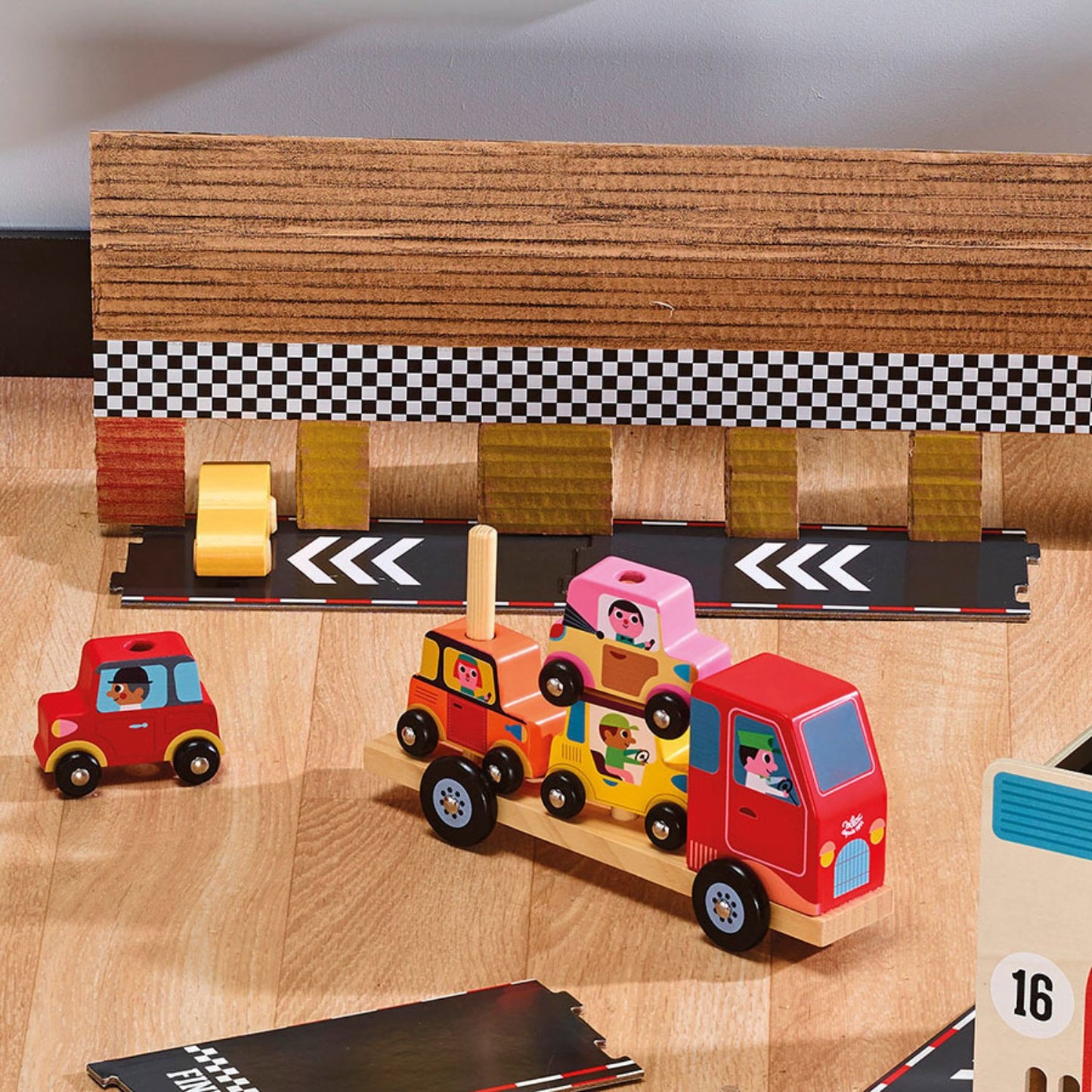 Stacker Car Transporter with 4 Cars | Designed by Ingela P. Arrhenius | Wooden Play Toy