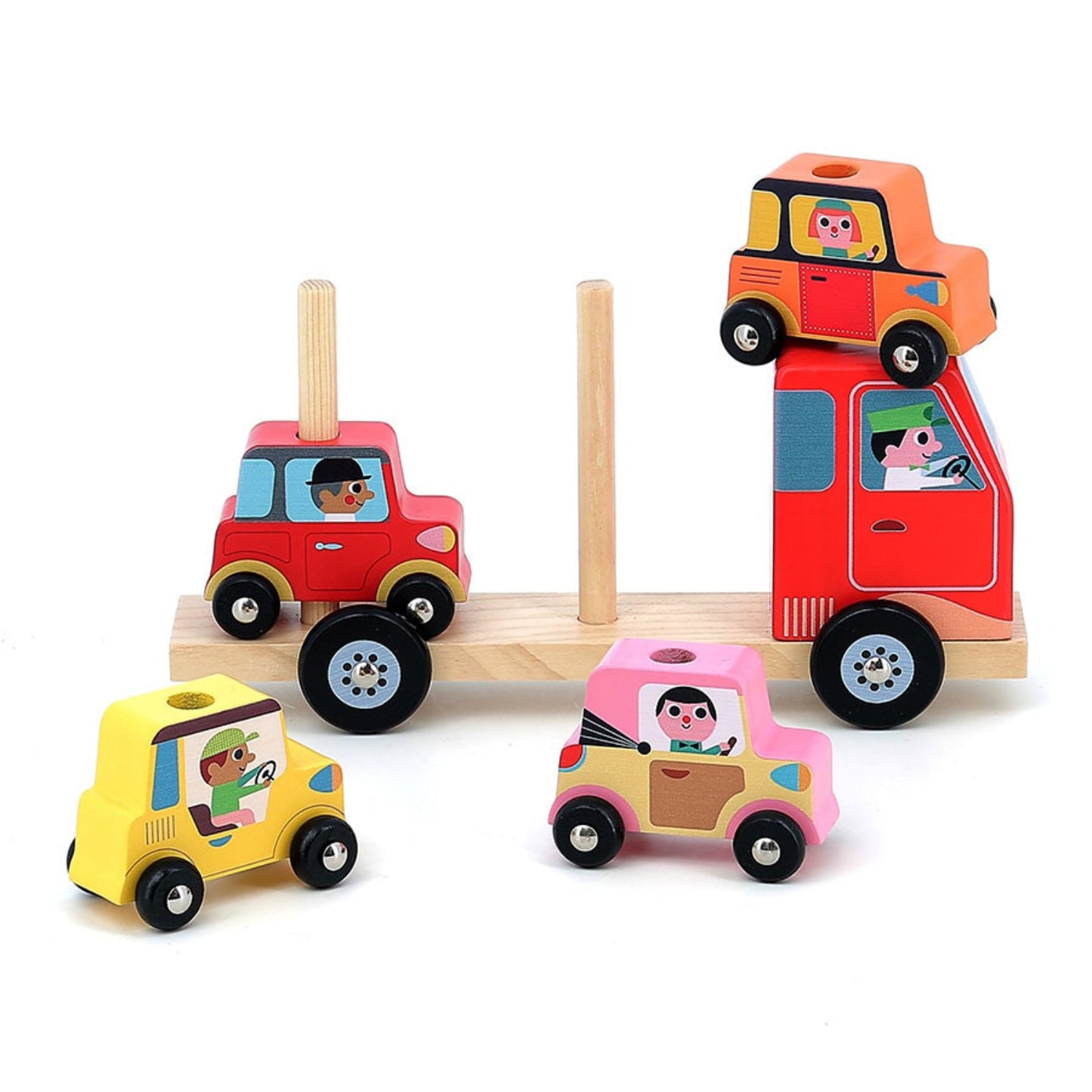 Stacker Car Transporter with 4 Cars | Designed by Ingela P. Arrhenius | Wooden Play Toy