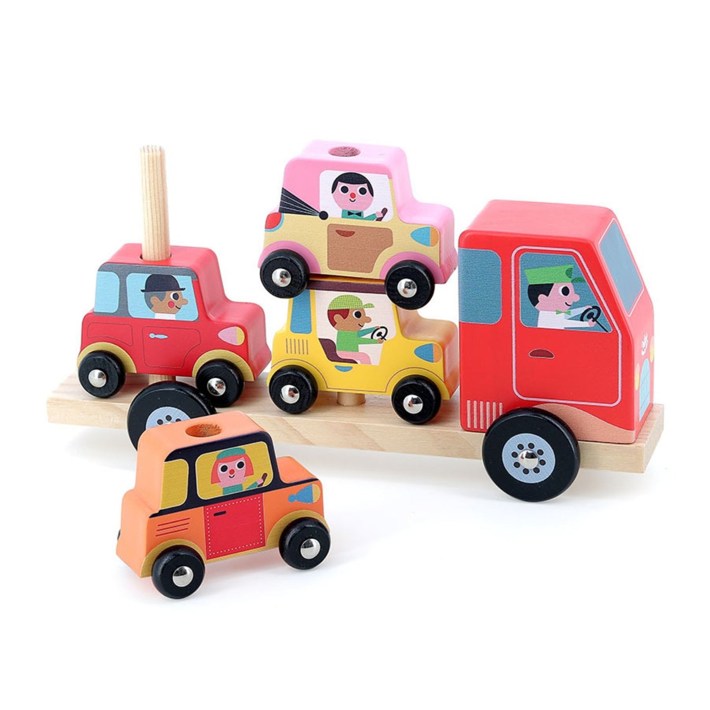Stacker Car Transporter with 4 Cars | Designed by Ingela P. Arrhenius | Wooden Play Toy