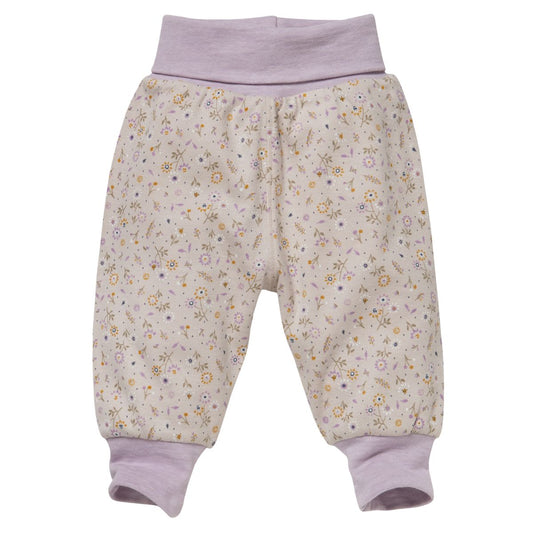 Little Flowers | Beige - Soft Lilac | Kids Reversible Waist Pants | GOTS Organic Cotton