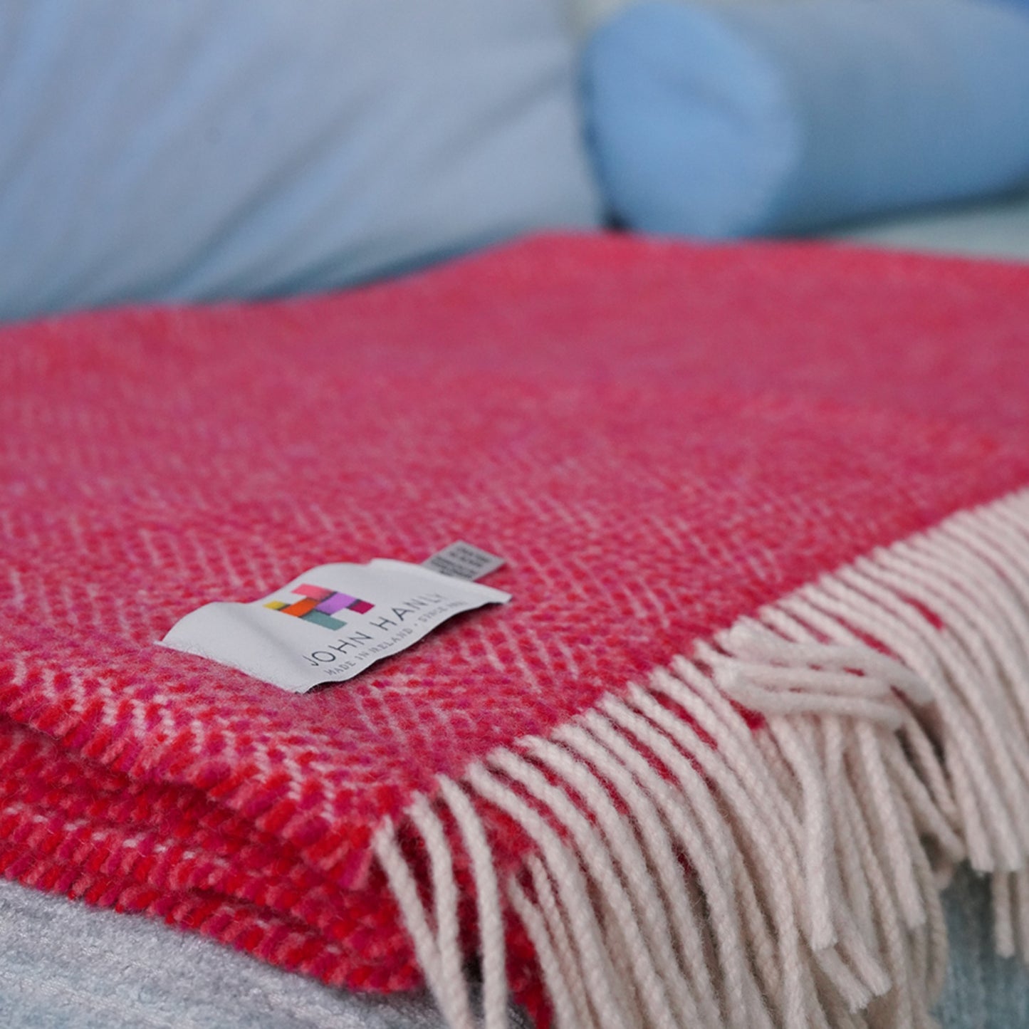 Raspberry Herringbone Pattern | Cashmere Throw Blanket | Made in Nenagh, Co. Tipperary