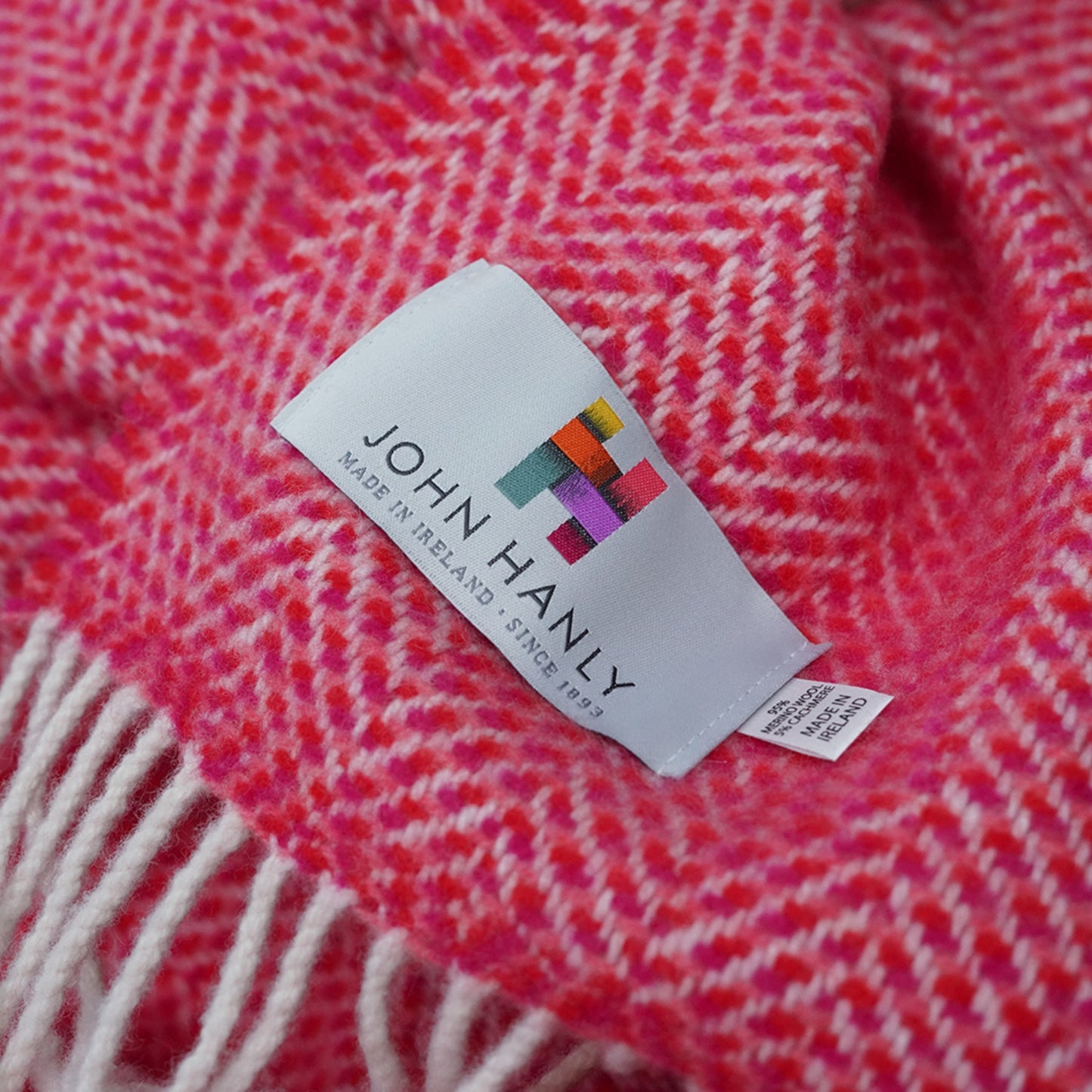 Raspberry Herringbone Pattern | Cashmere Throw Blanket | Made in Nenagh, Co. Tipperary