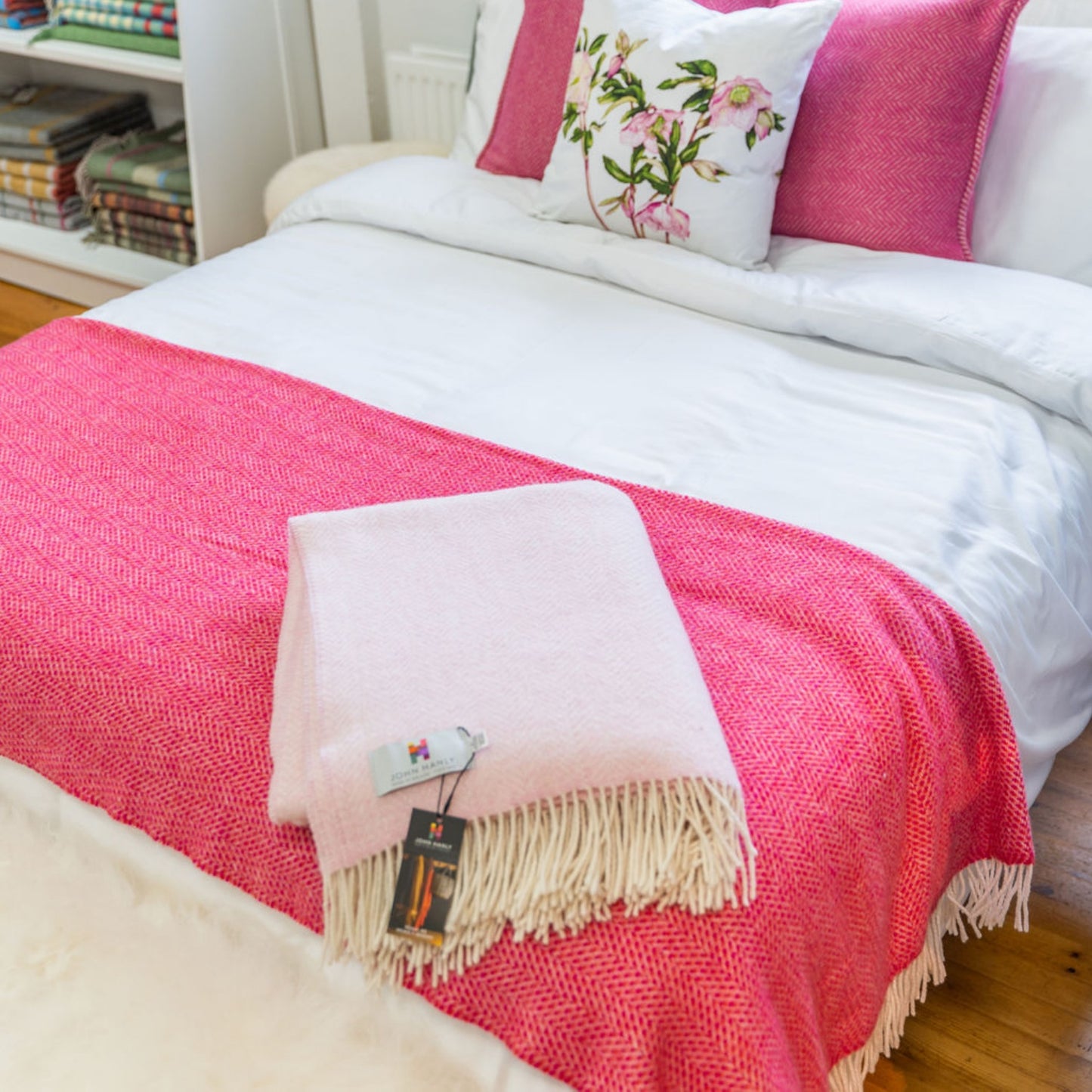 Raspberry Herringbone Pattern | Cashmere Throw Blanket | Made in Nenagh, Co. Tipperary