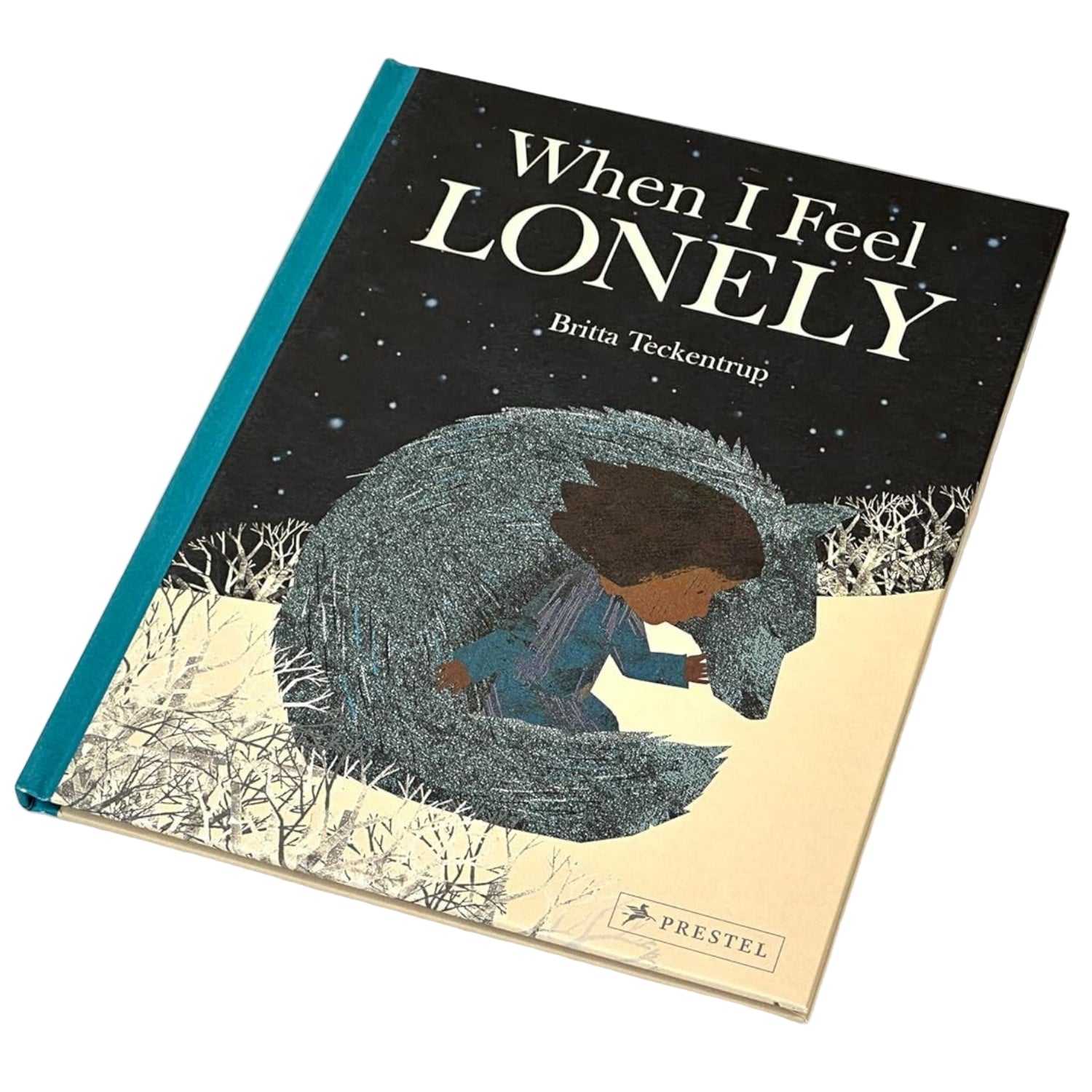 Book titled 'When I Feel Lonely' by Britta Teckentrup on a white background