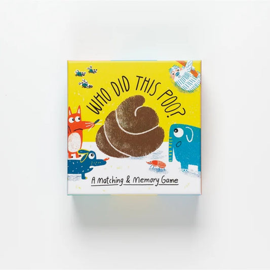 Children's matching and memory game box with cartoon animals and text on a white background