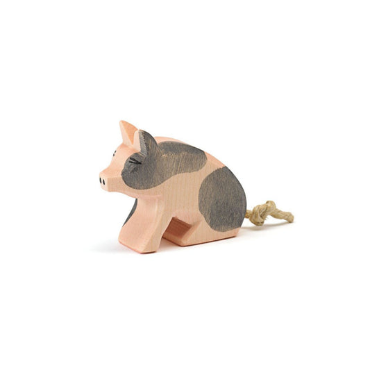 Spotted Piglet, Sitting | Farm Animal Figure | Wooden Toys for Kids