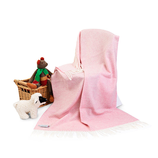 Pink Basket Weave Pattern | Irish Lambswool Baby Blanket | Made in Nenagh, Co. Tipperary