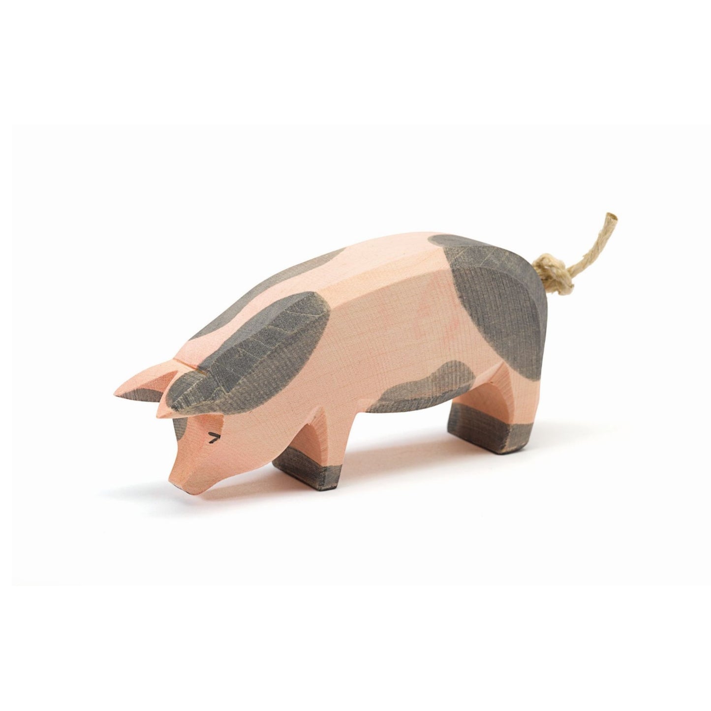 Spotted Pig, Head Low | Farm Animal Figure | Wooden Toys for Kids