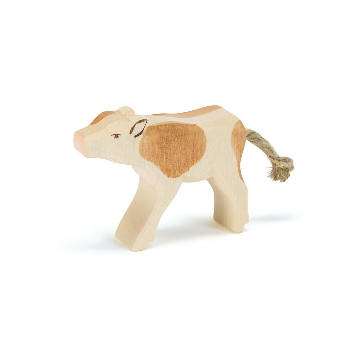 Brown Calf, Drinking | Farm Animal Figure | Wooden Toys for Kids