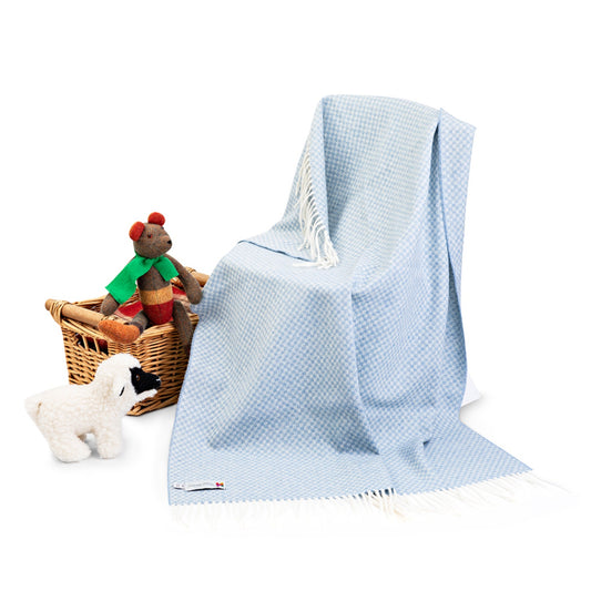 Blue Basket Weave Pattern | Irish Lambswool Baby Blanket | Made in Nenagh, Co. Tipperary