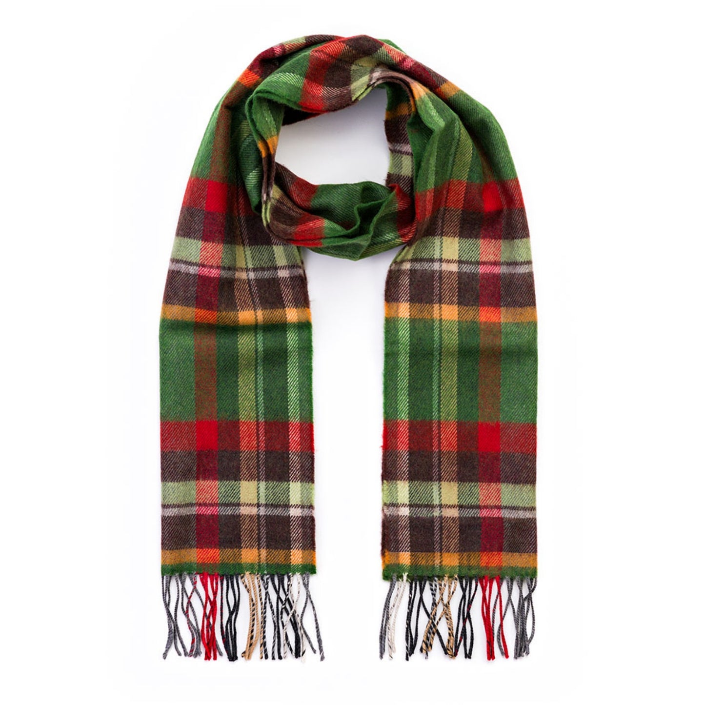 Green, Rust, Orange and Brown Check Pattern | Merino Luxury Wool Scarf | Made in Nenagh, Co. Tipperary