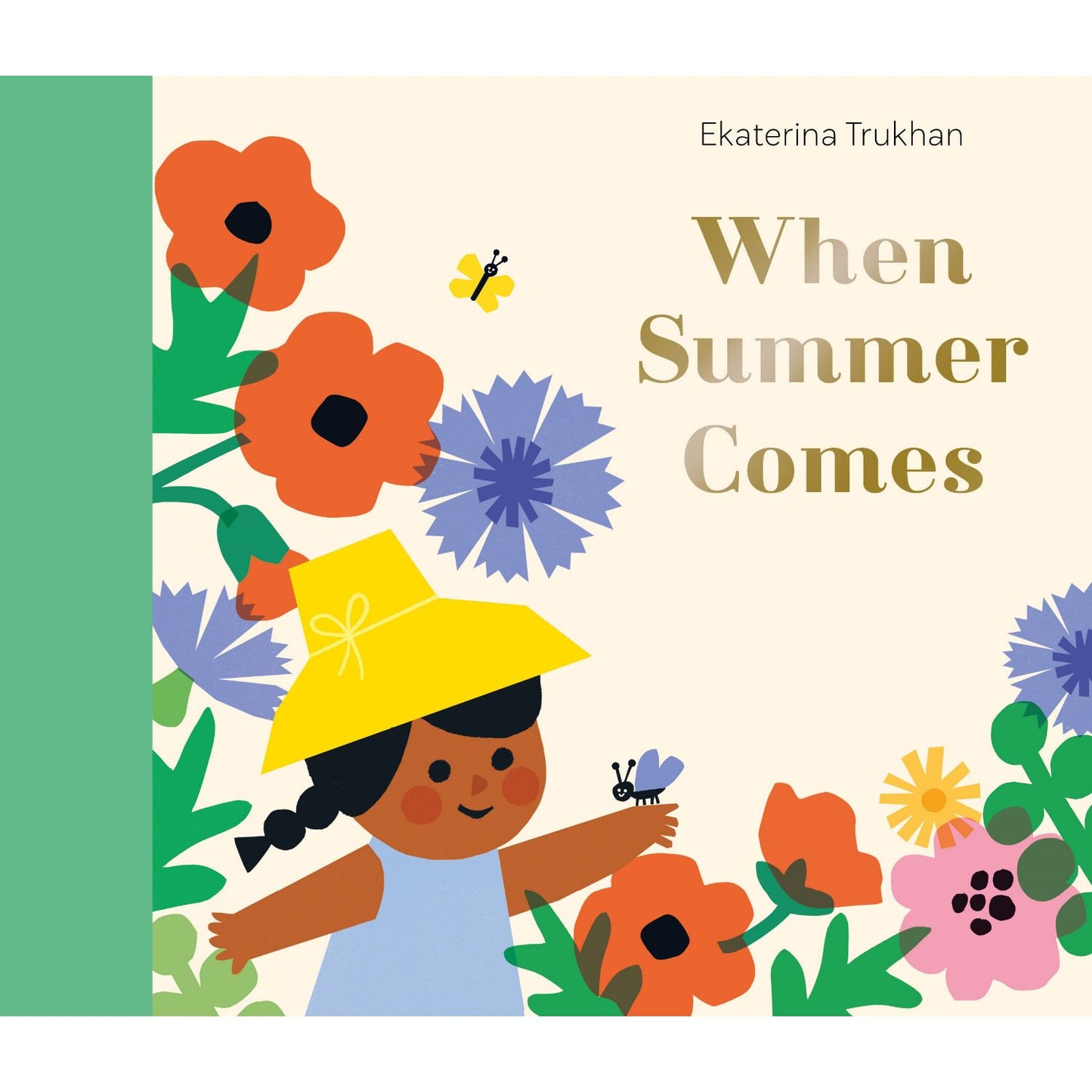 Book cover of 'When Summer Comes' with a child and flowers