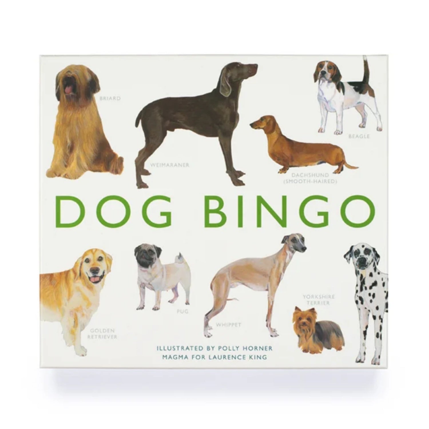Dog Bingo game box with images of dogs on a white background