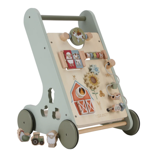 Little Farm Baby Walker | Wooden Push Along Trolley | Wooden Toddler Activity Toy