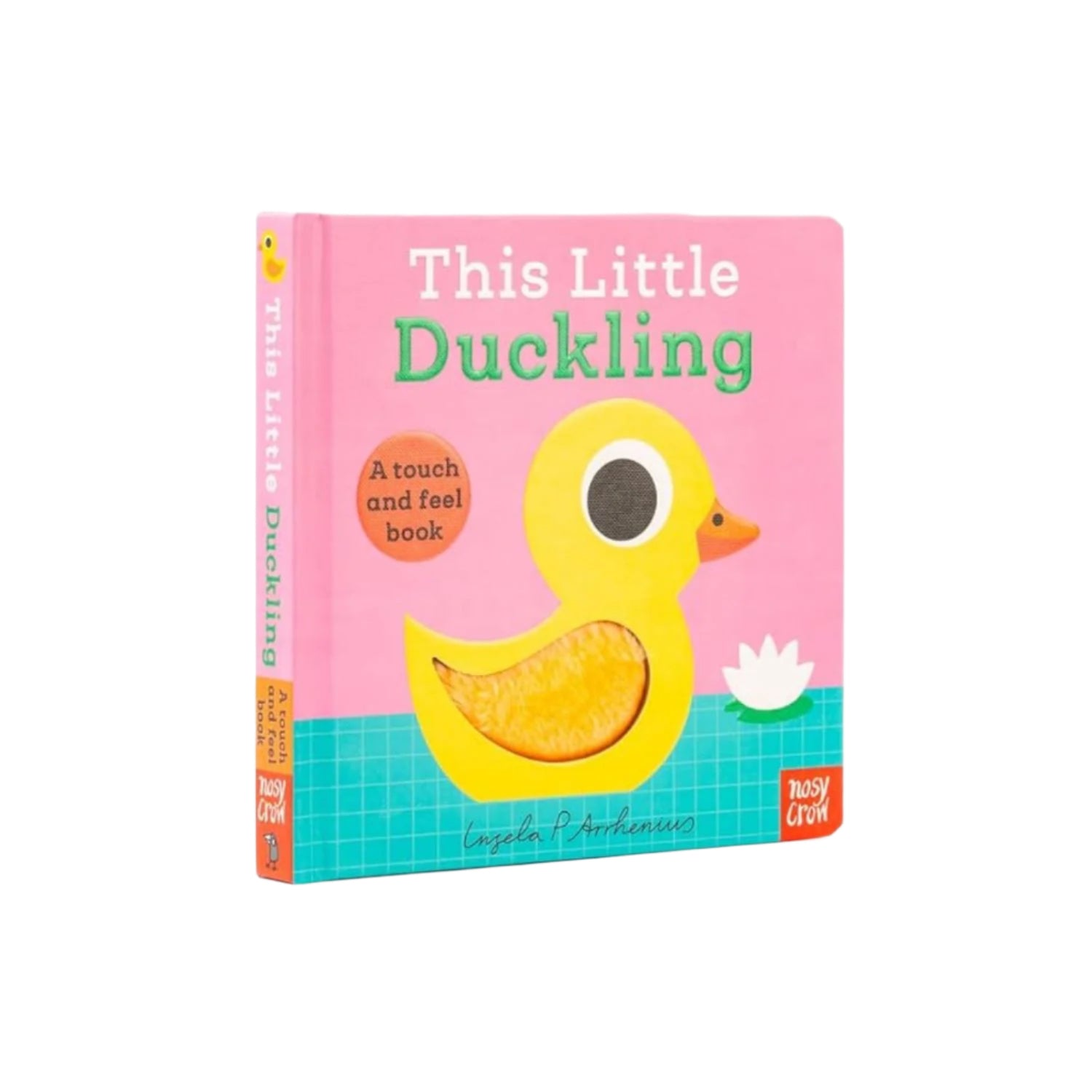 Children's book titled 'This Little Duckling' with a yellow duck illustration on a pink background.