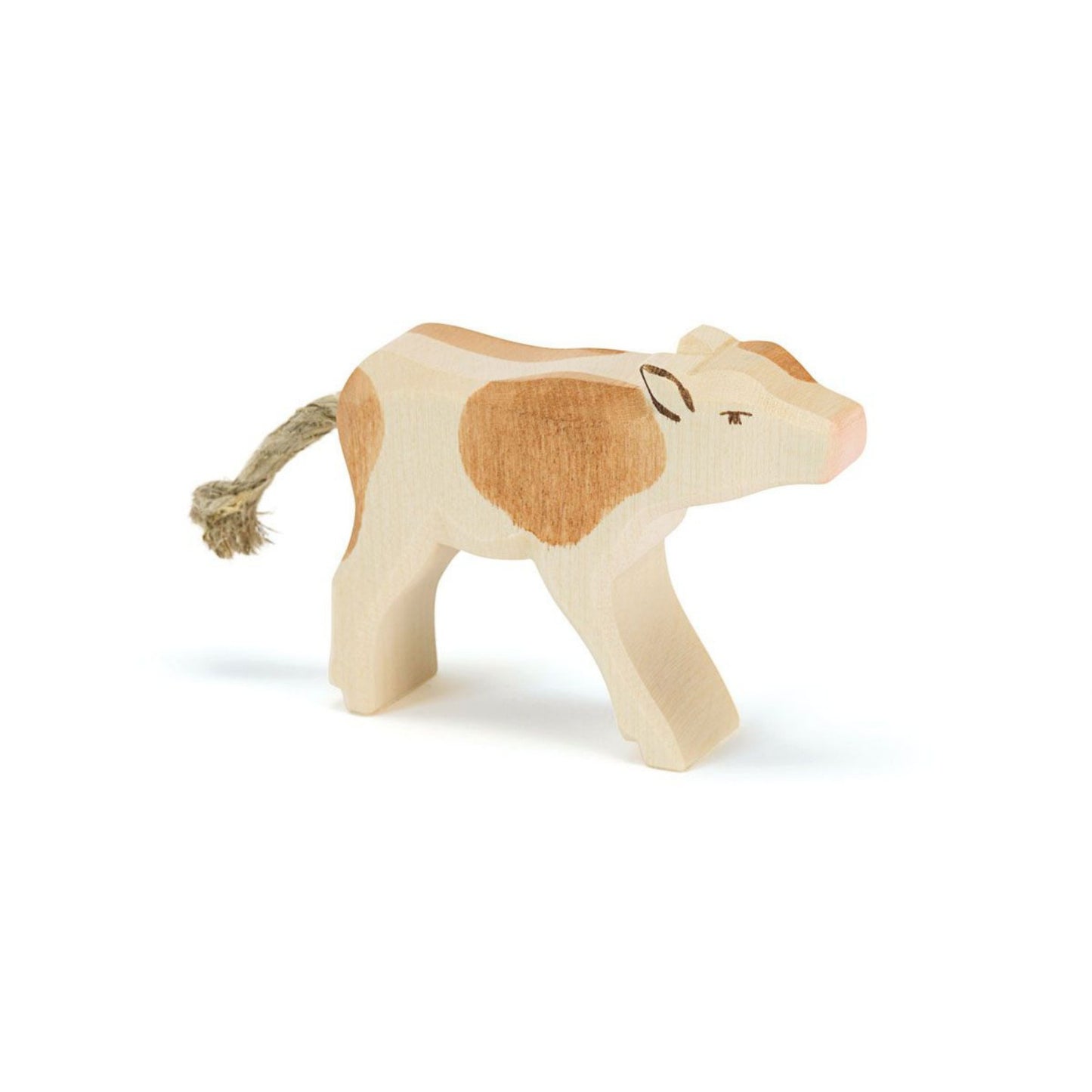 Brown Calf, Drinking | Farm Animal Figure | Wooden Toys for Kids