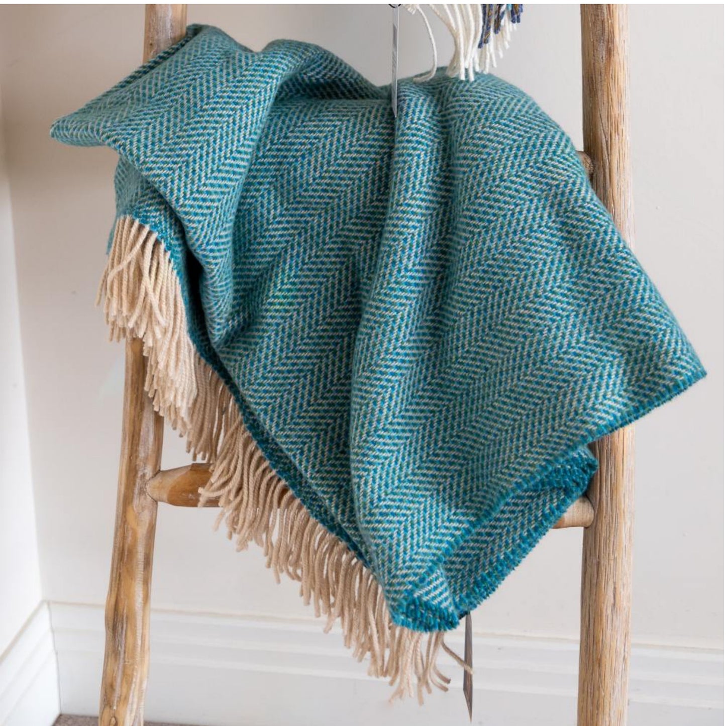 Green Aqua Herringbone Pattern | Cashmere Throw Blanket | Made in Nenagh, Co. Tipperary