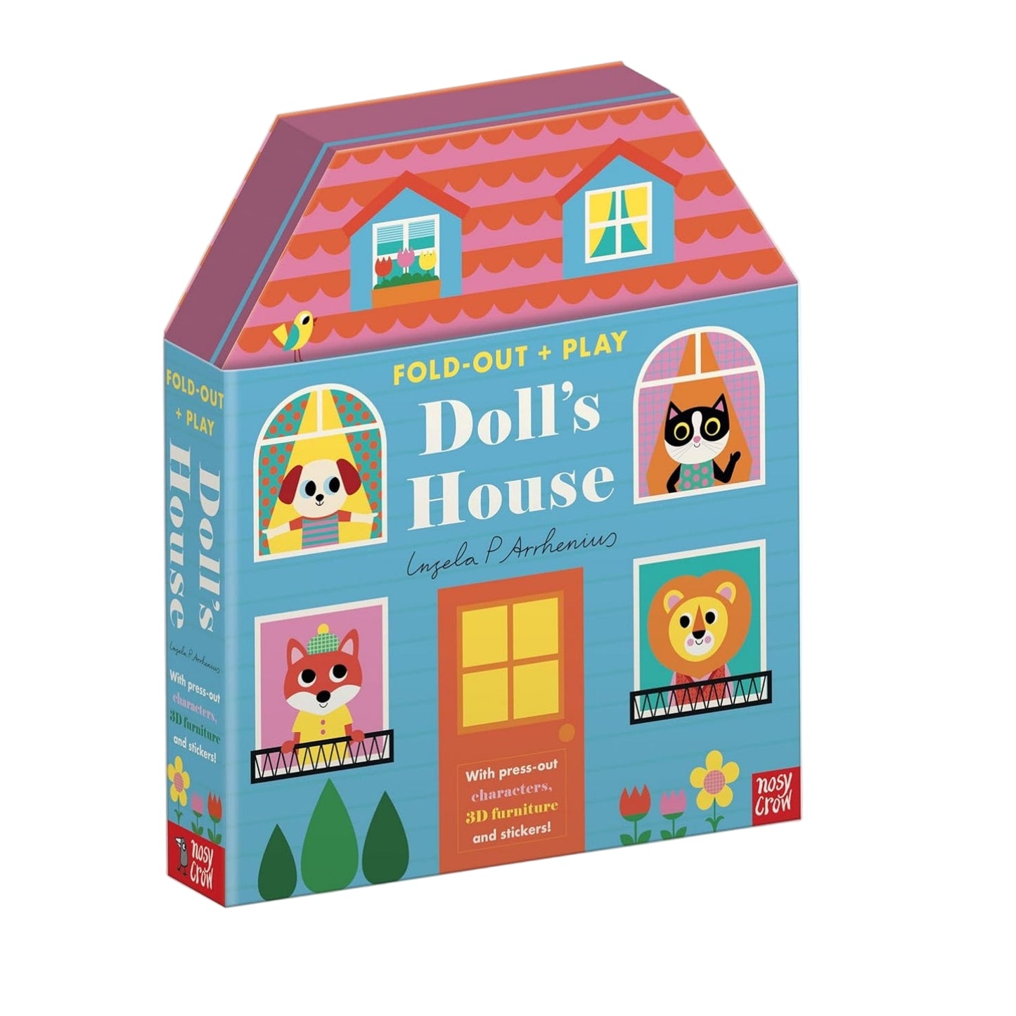 Fold-out and play dolls' house packaging with colorful design