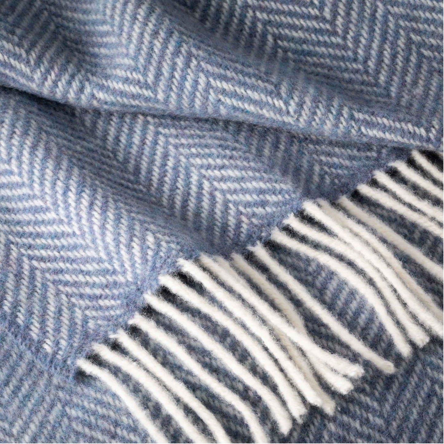 Denim Cream Herringbone Pattern | Cashmere Throw Blanket | Made in Nenagh, Co. Tipperary