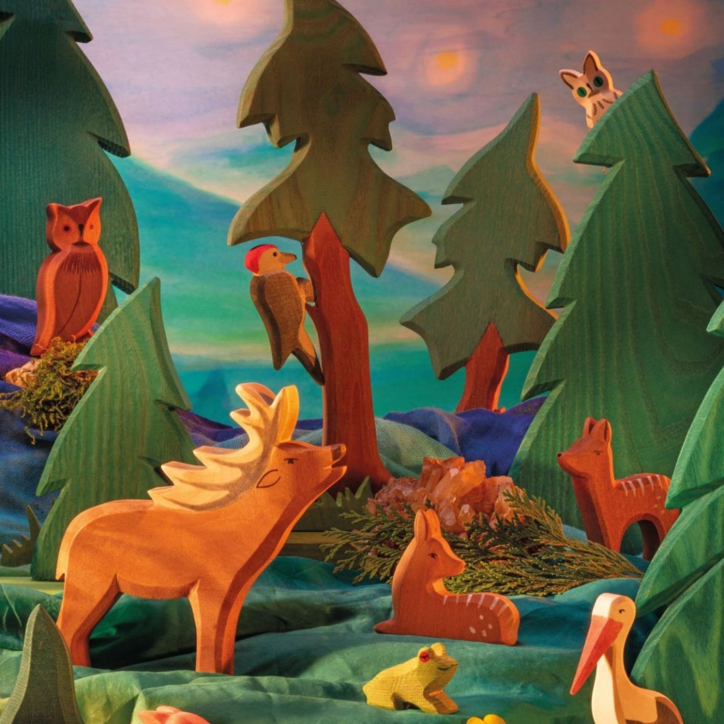 Lying Down Fawn | Woodland Animal Figure | Wooden Toys for Kids