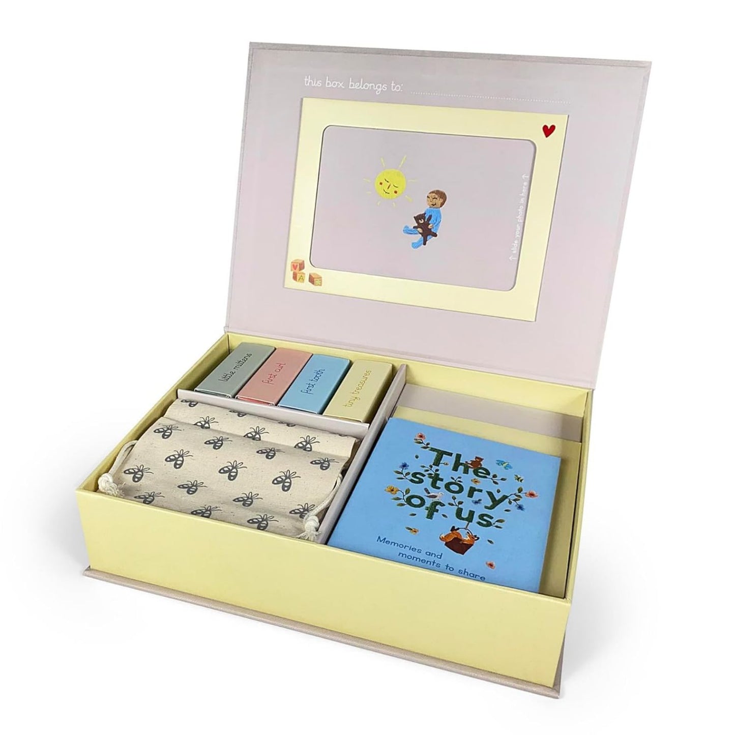 Baby Memory Box | A special place for precious keepsakes. Includes a little bag and boxes, plus mini books, notepaper, frame and more!