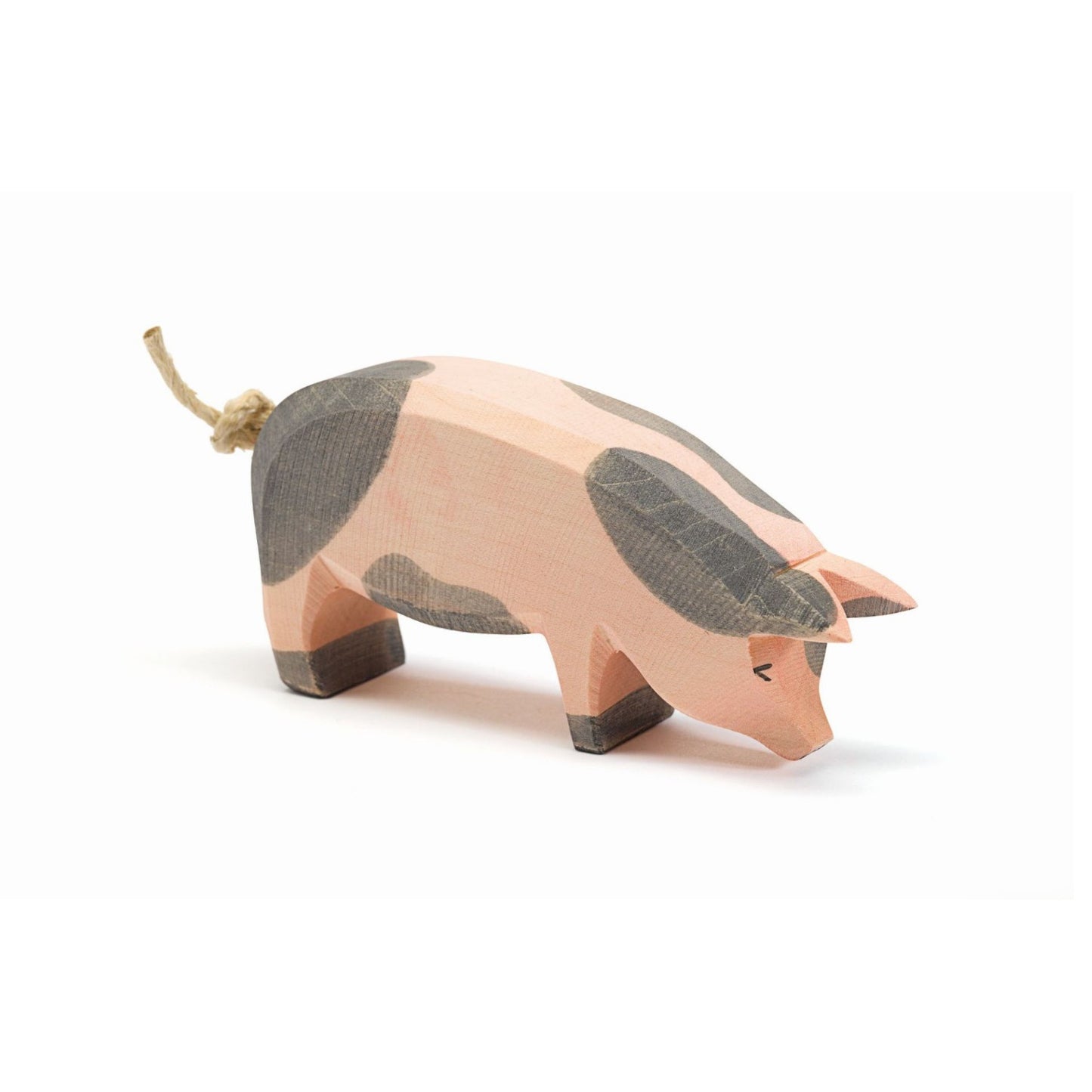 Spotted Pig, Head Low | Farm Animal Figure | Wooden Toys for Kids