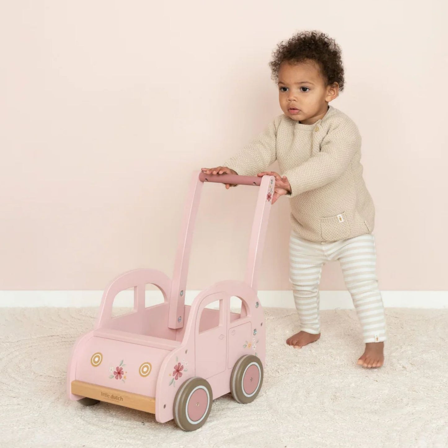 Baby Walker Pink | Wooden Push Along Trolley | Wooden Toddler Activity Toy